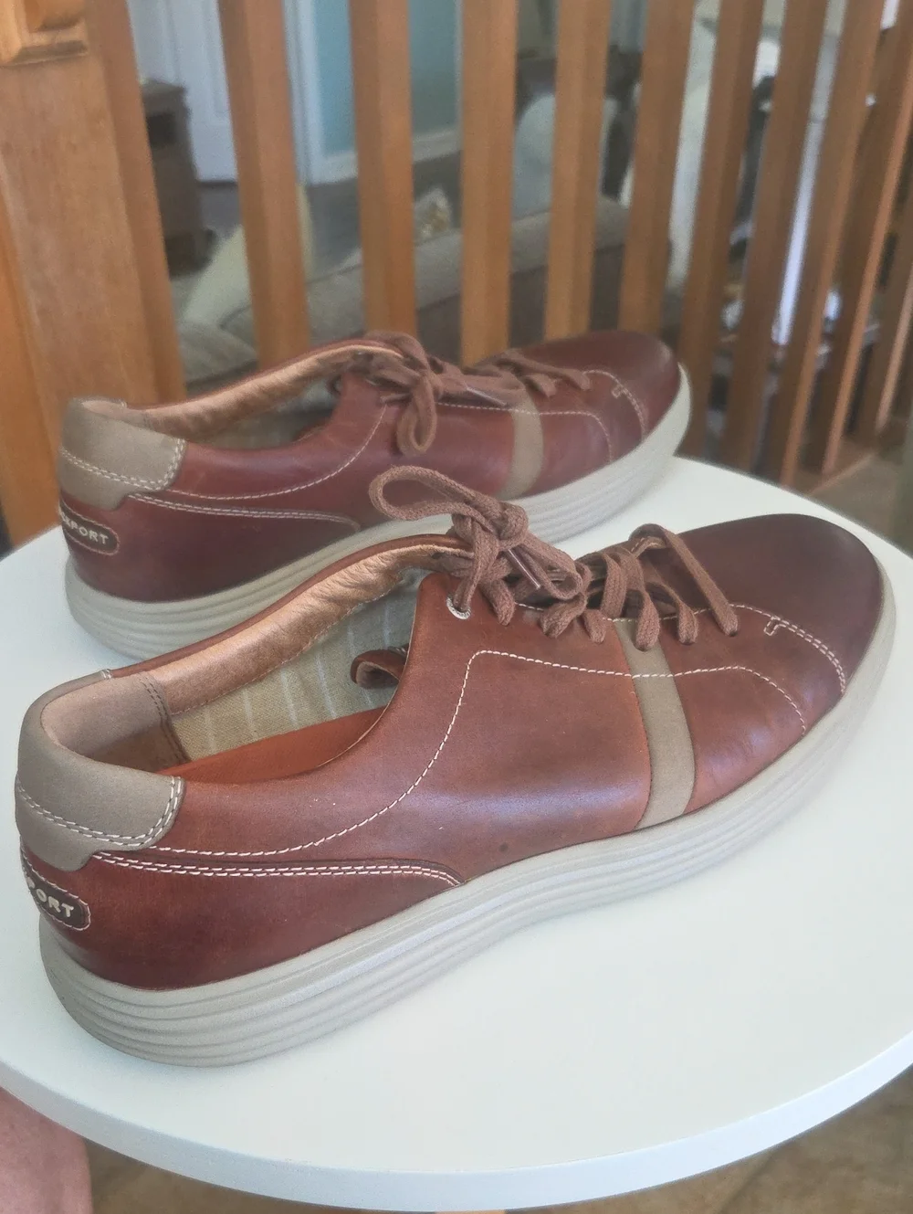 Rockport Brown Leather Lace-Up Slip-Ons with Tan Accent